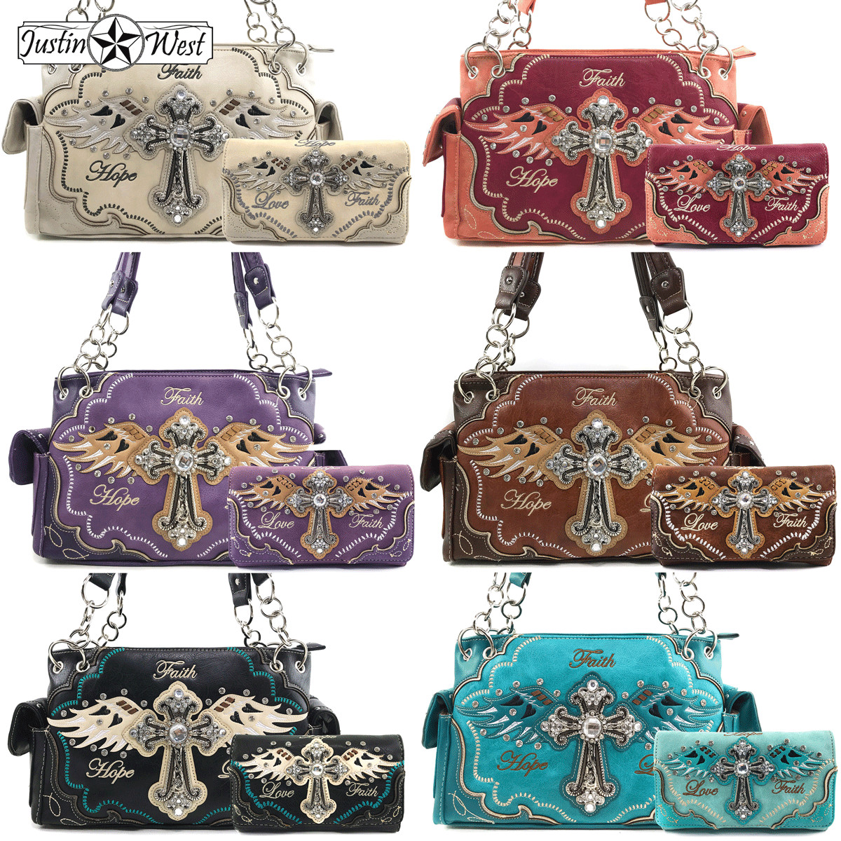 Justin West Angel Wing Cross Faith Love Hope Conceal Carry Purse Handle Handbag