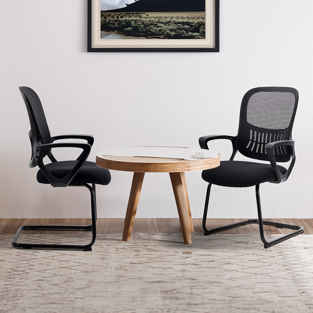 2 Pack Ergonomic Armrest Mesh Mid-Back Office Chair, No Wheels for Computer Desk