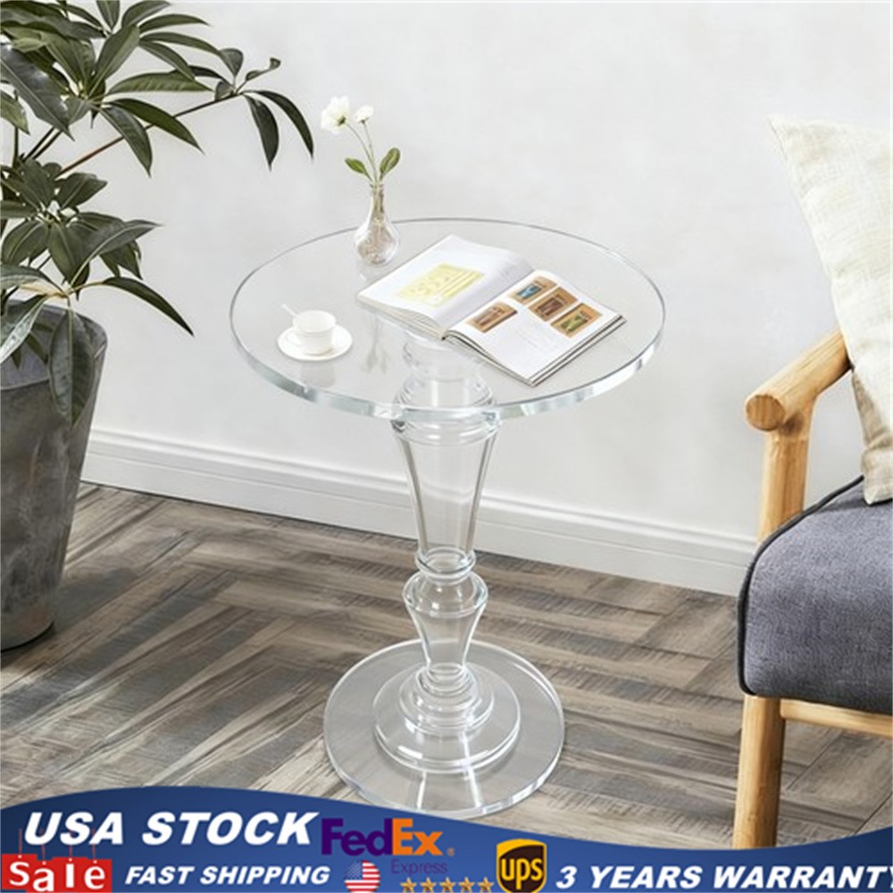 Clear Acrylic Side Table Round Ende Table Drink Table  for Small Space 13.8"x19”