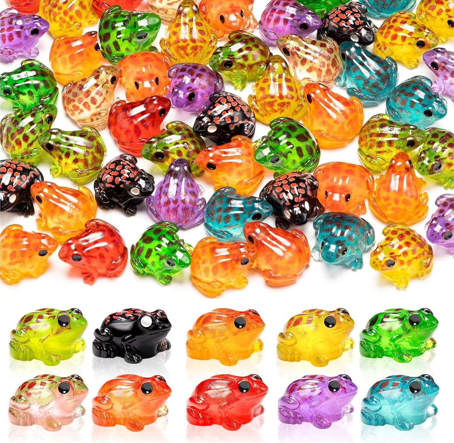 50Pcs Luminous Mini Resin Frog 10 Colors Miniature Frog Figurines Tiny Animals