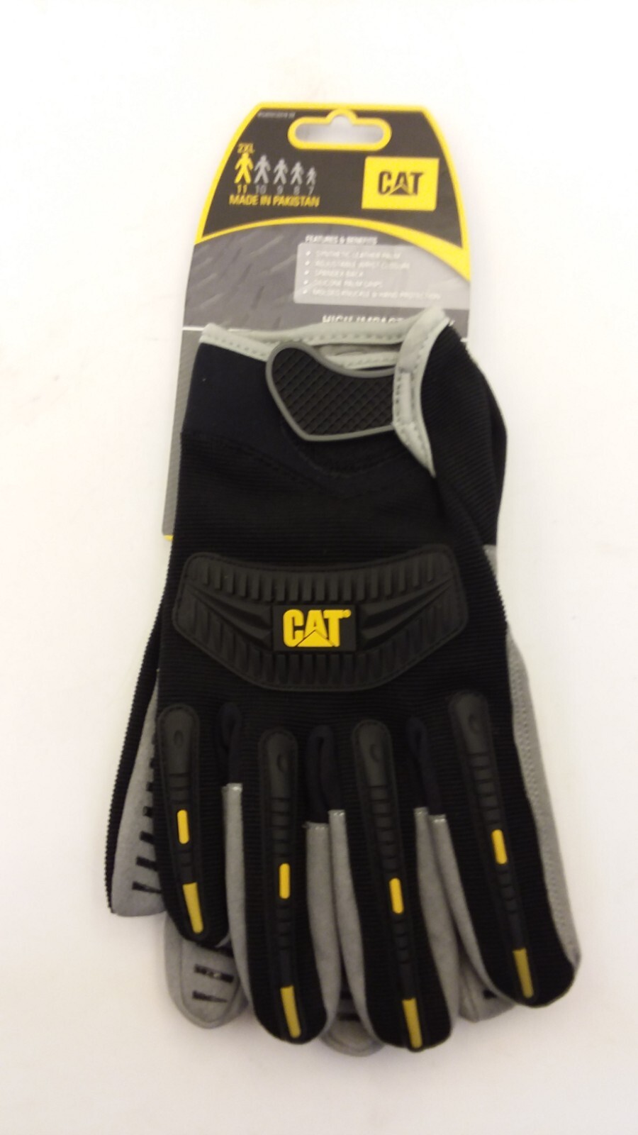 CAT CAT012218X BLACK HIGH IMPACT WORK GLOVES X-LARGE ADJUSTABLE WRIST CLOSURE