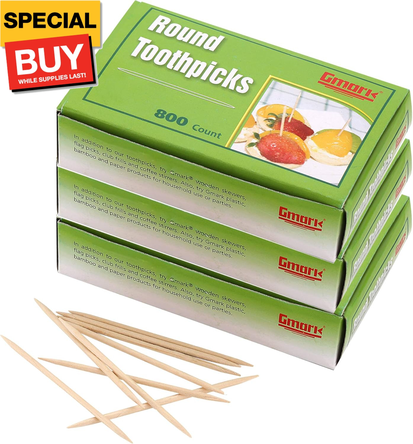 Round Hotel Toothpicks 800 ct - 3 Boxes Pack Total 2400 ct - 2.5" Natural Wooden