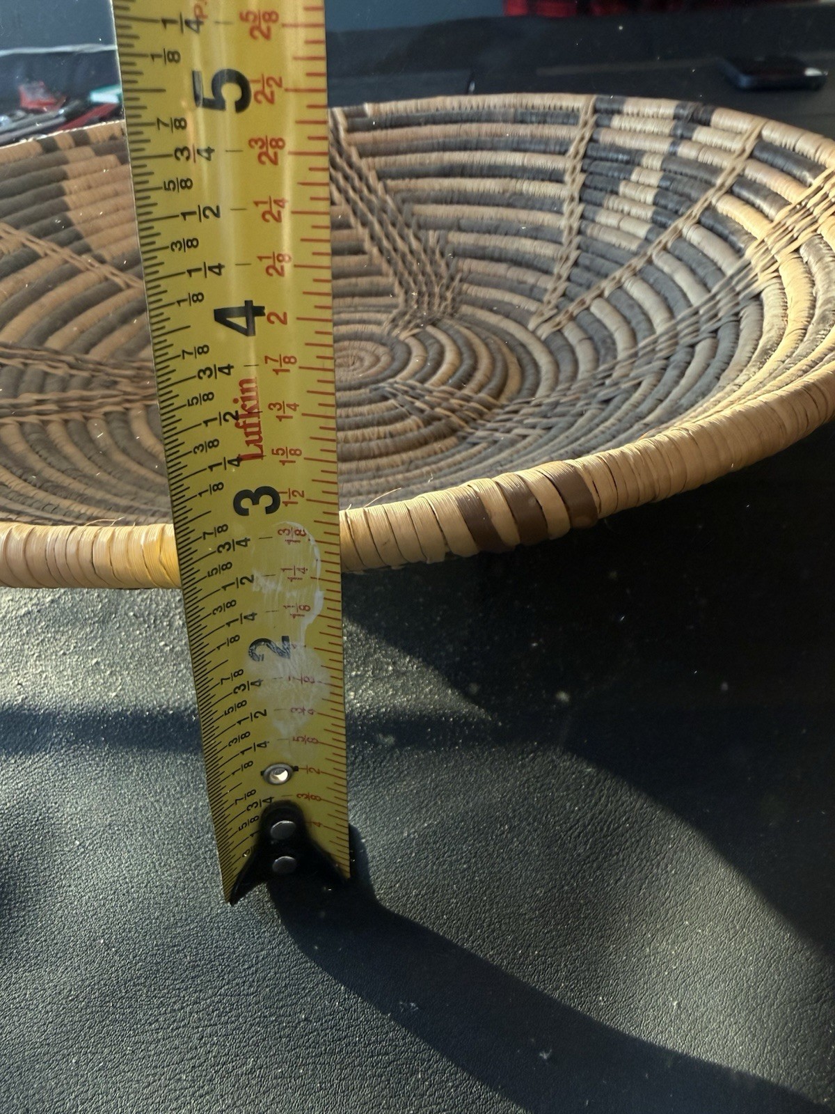 Handmade Botswana Woven Basket Platter Geometric Pattern 15”
