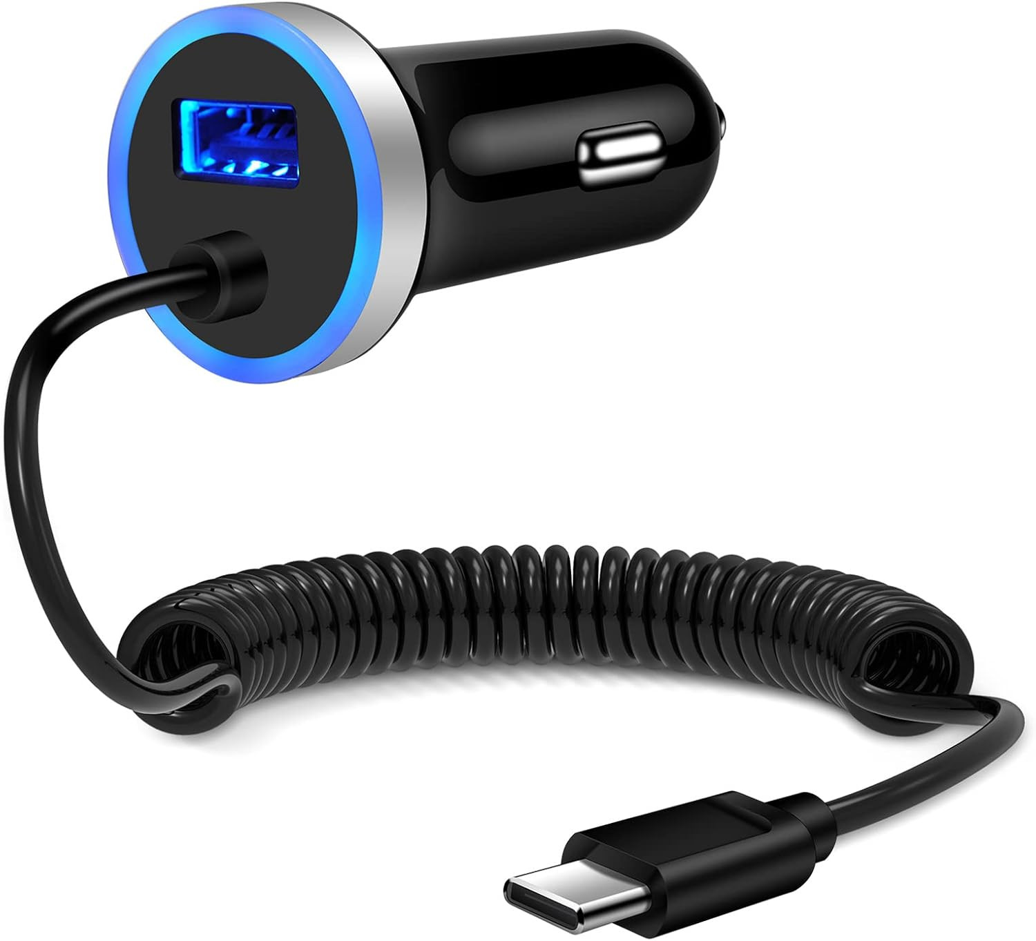 USB C Car Charger,3.4A Fast Car Charging Lighter Adapter+3Ft Type C Coiled Cable
