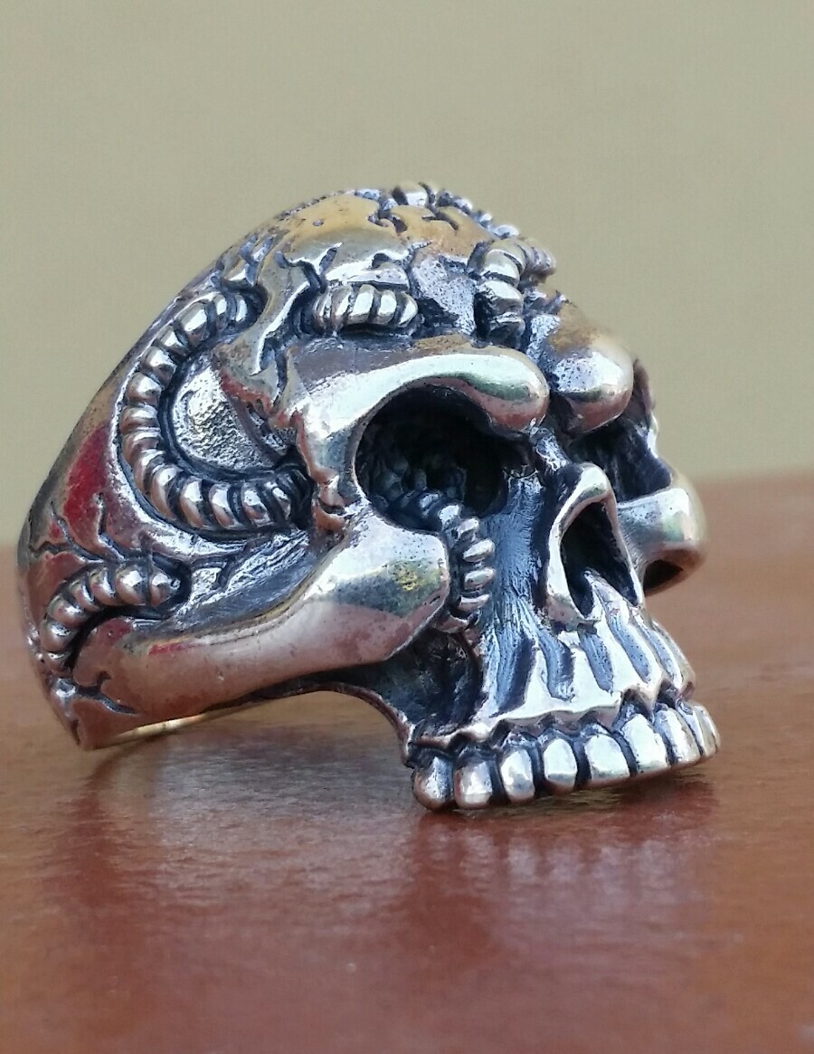 925 MENS SILVER RING SEAL HARLEY MOTORCYCLE SKULL