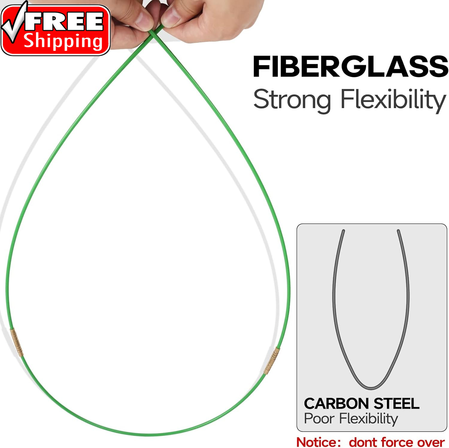 22FT Fiberglass Running Electrical Wire Cable Glow Rods Wire Pulling, Fish Rods