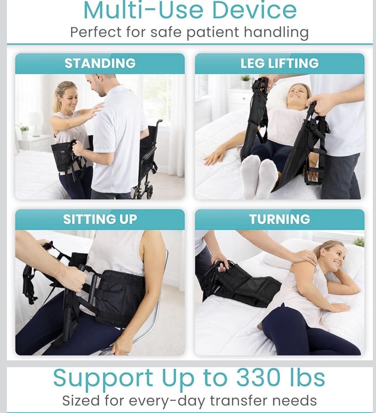 Vive Transfer Sling - Padded Assist Gait Belt - Heavy Duty  Lift Straps 330lbs