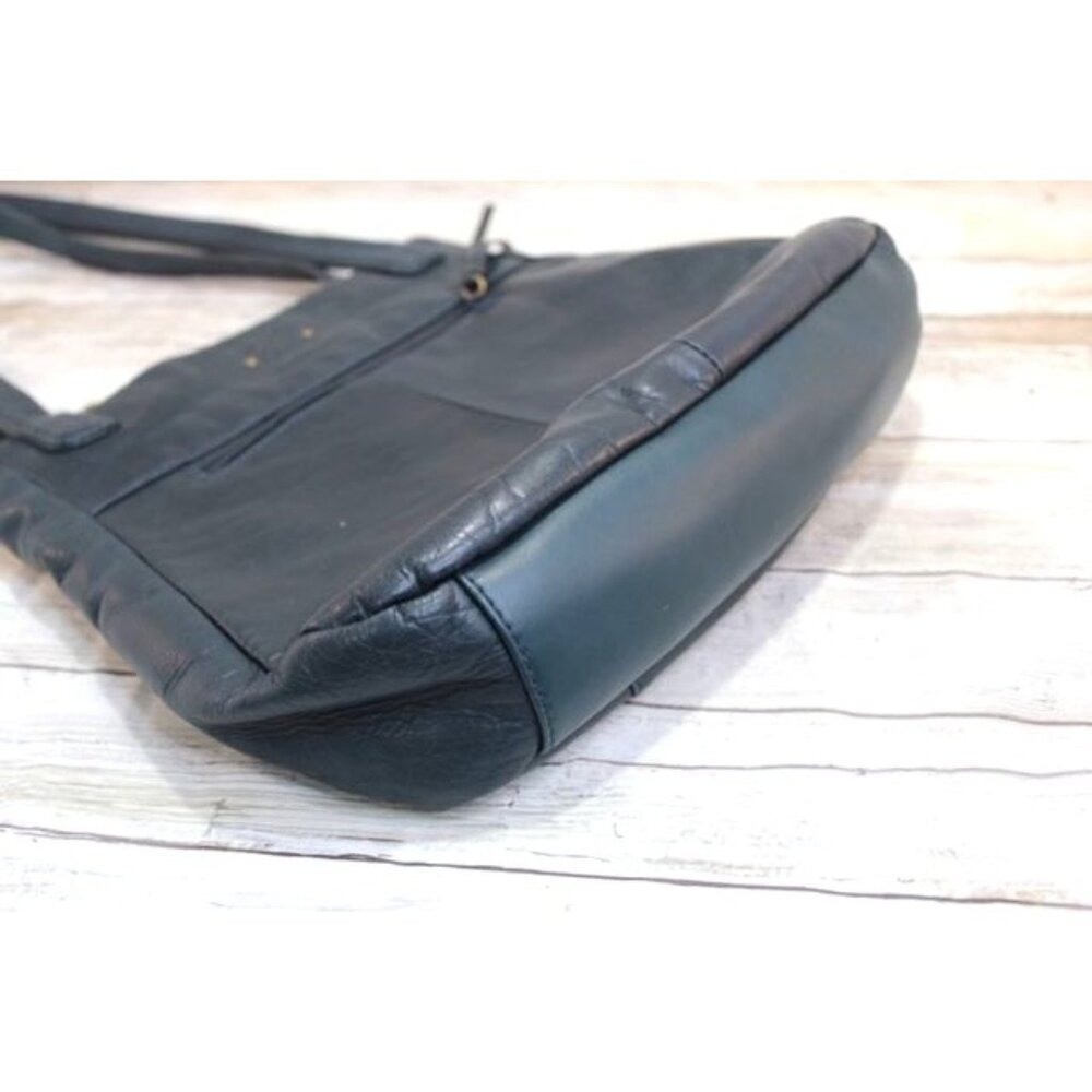 Stone Mountain Dark Teal Leather Studded Shoulder & Zipper Closure