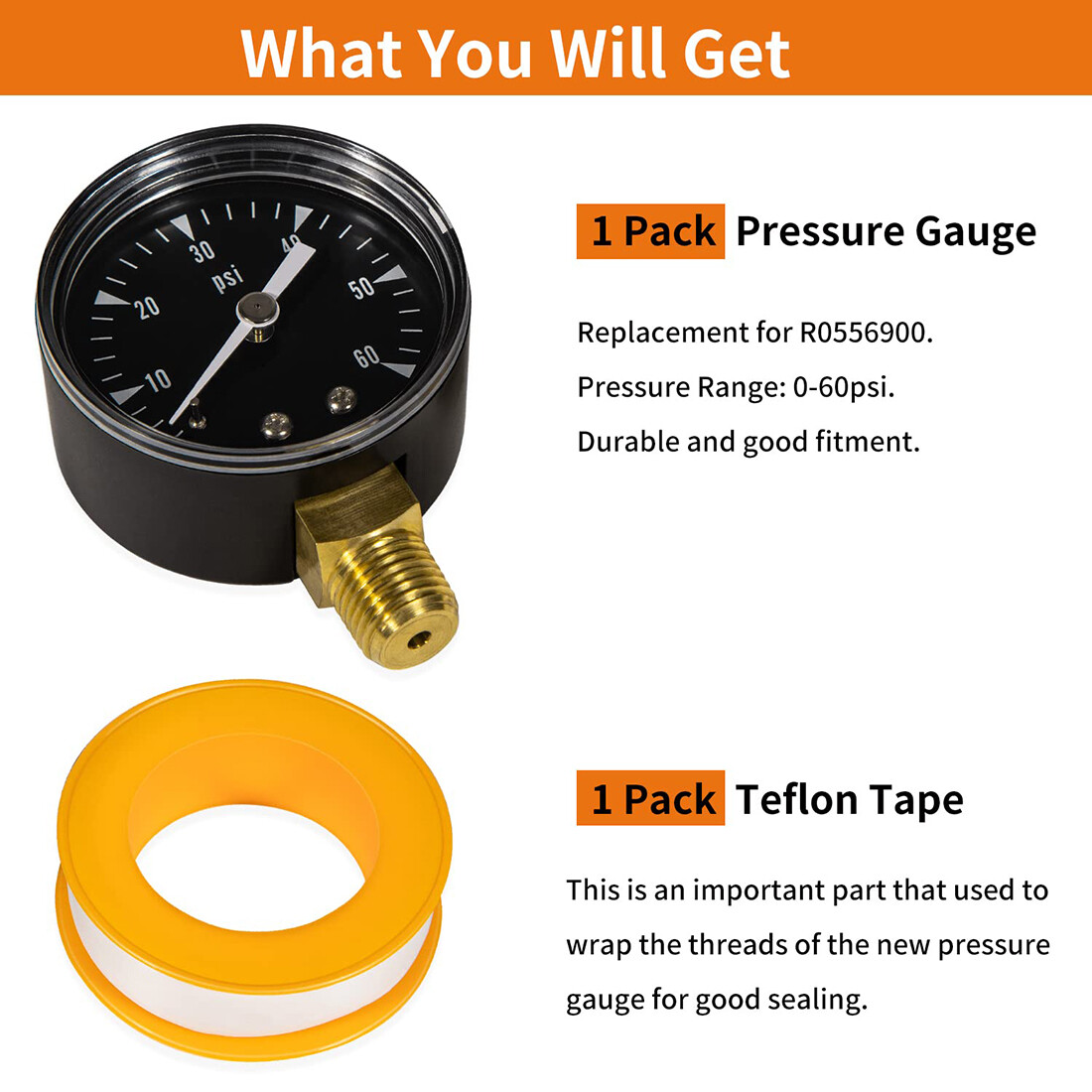 0-60 PSI Pressure Gauge R0556900 0.25" MPT for Zodiac Jandy CS CJ Series CS100
