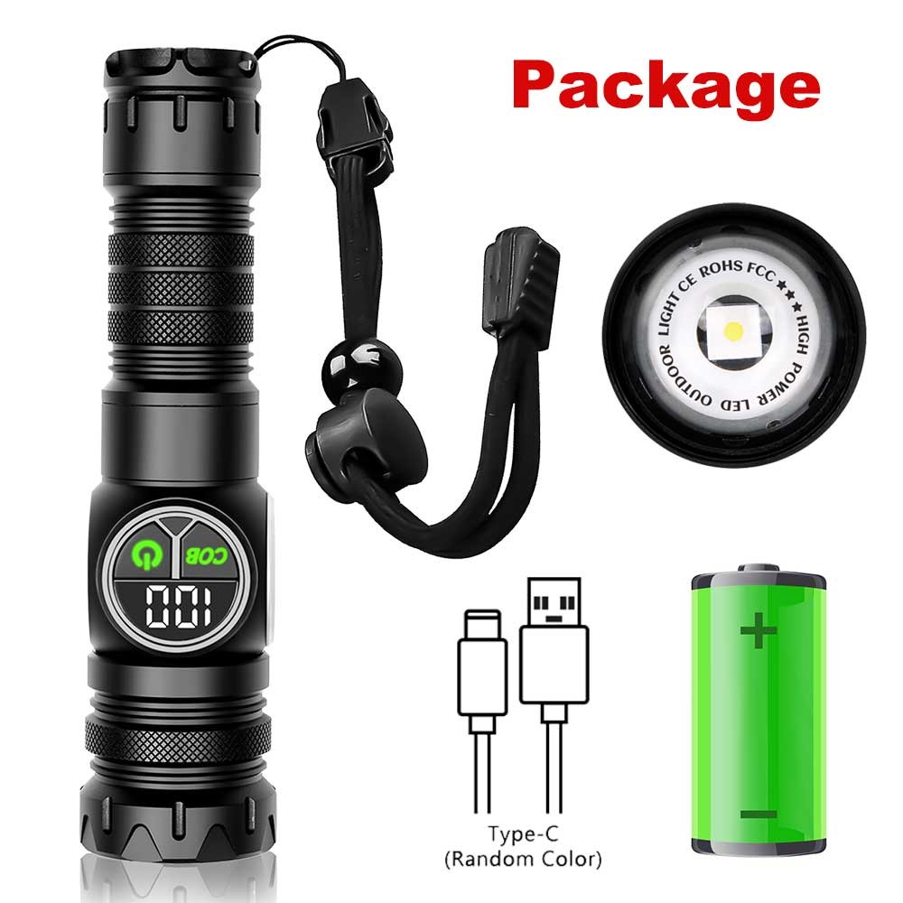 White Laser LEP Flashlight Torch COB Yellow Red Light Zoomable USB Rechargeable