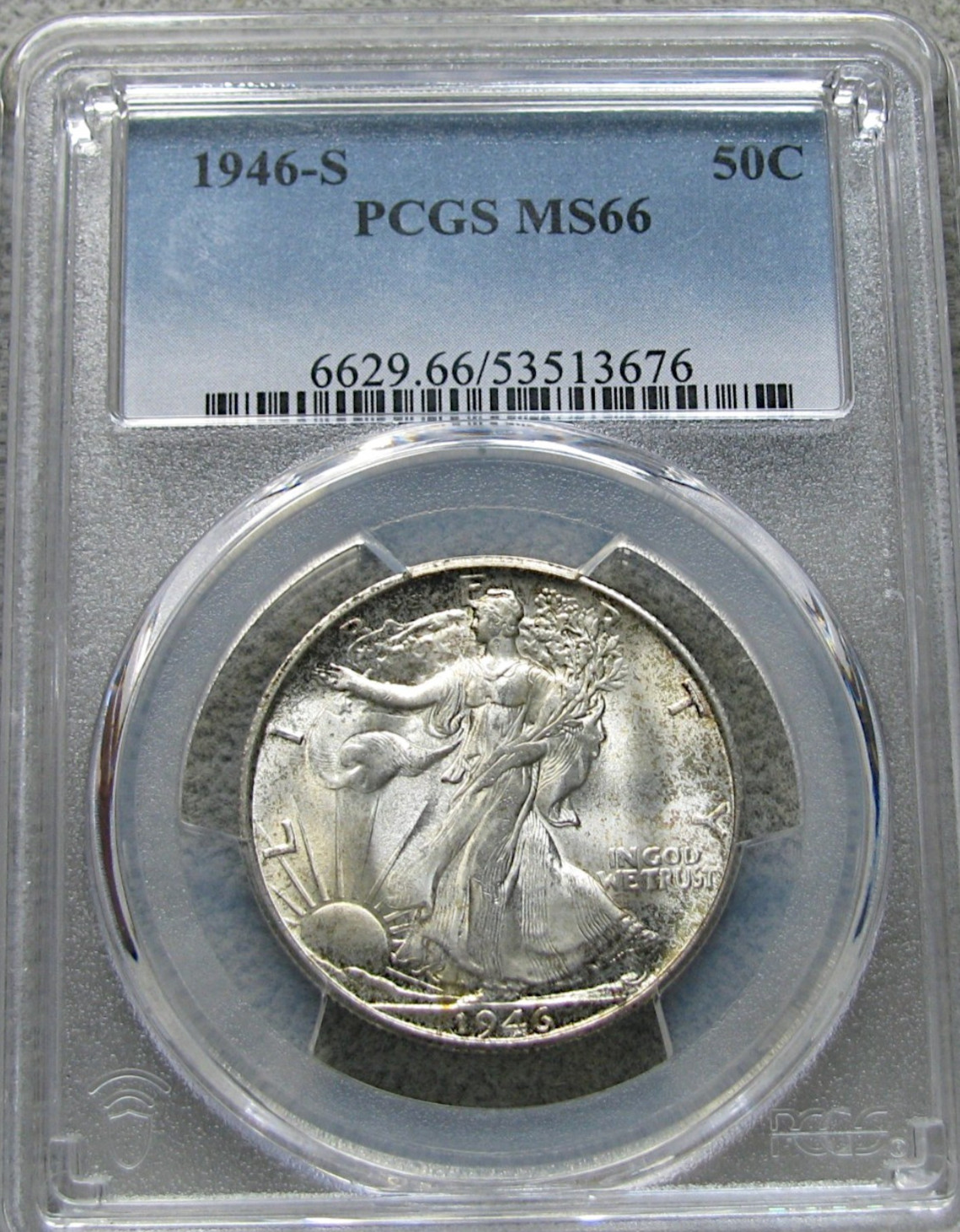 1946-S Walking Liberty Silver Half Dollar  ---- PCGS MS-66 Coin ---- #890C