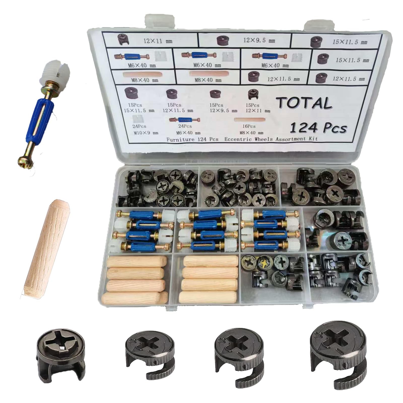 124Pcs 3 in 1 Cam Lock Screws and Nuts Set, Heavy Duty Zinc Alloy Furniture C...