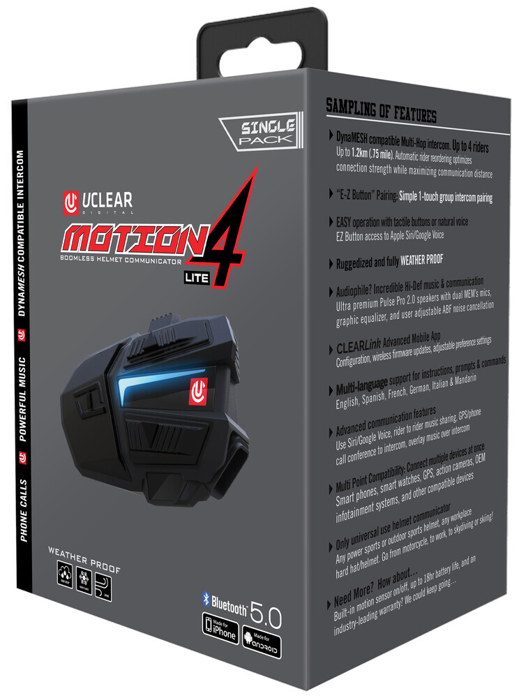 UCLEAR Motion 4 LITE Helmet Audio Bluetooth Intercom Speaker Single Kit