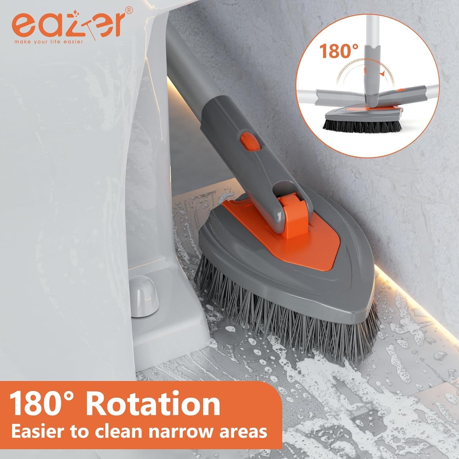 Eazer 4-in-1 Long-Handled Tub Scrubber-Versatile Bathroom Shower Cleaning Brush