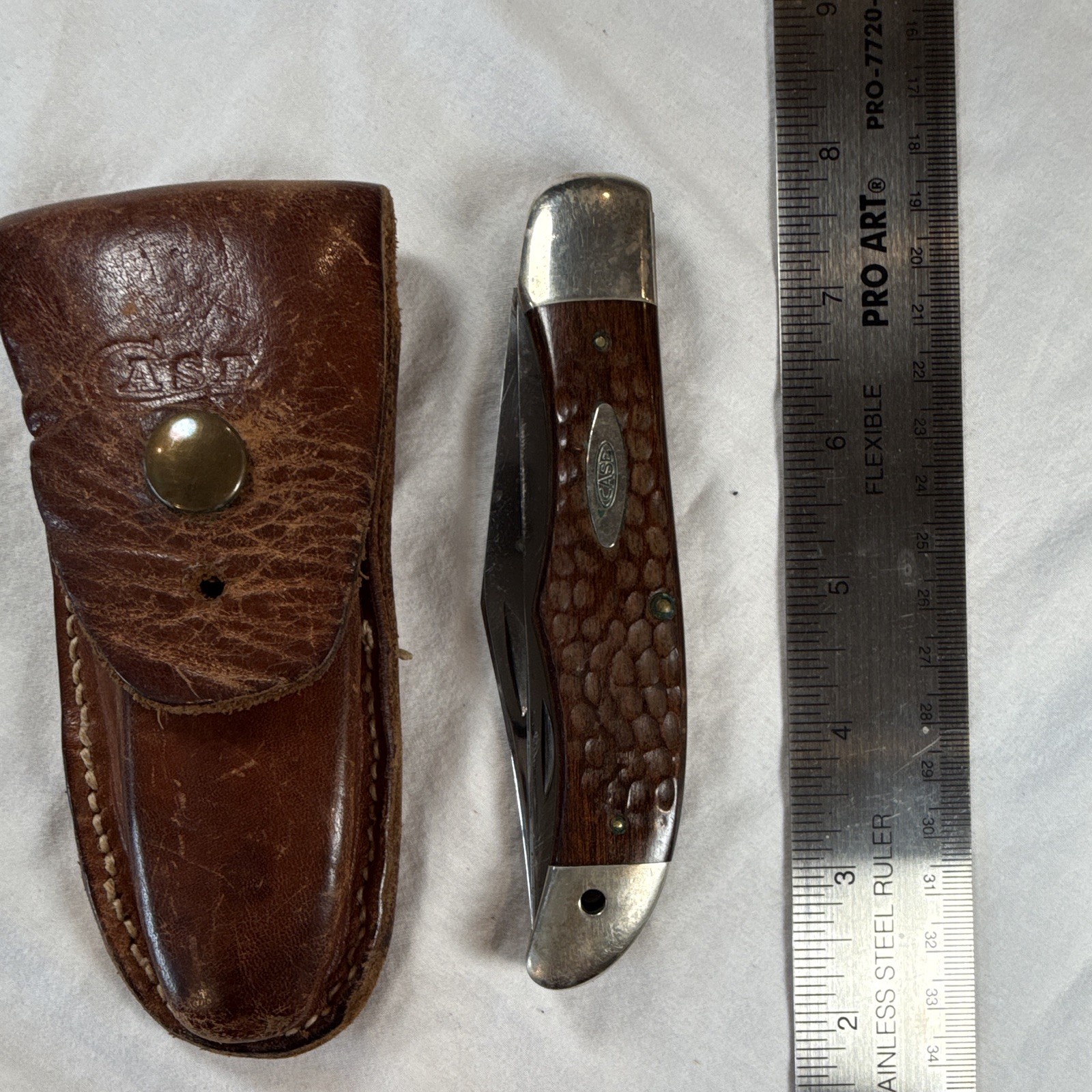 CASE 6265 SSAB 2-Blade Stainless Pocket Knife 3.5in Blade Wood Handle Sheath