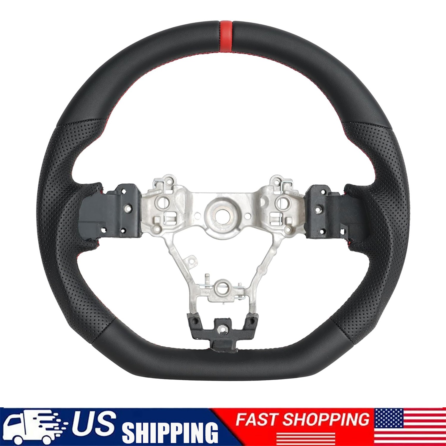Black Leather Sport Steering Wheel 3D Red Ring For Subaru WRX STI/S4 2015-2022