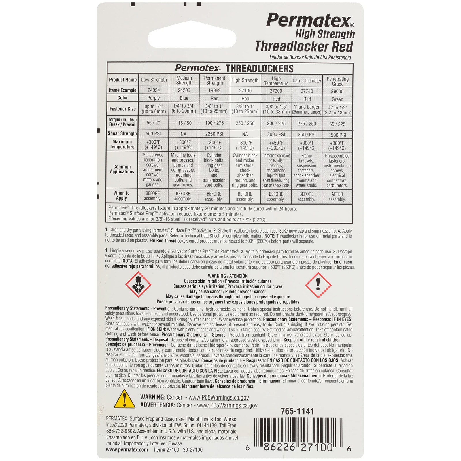 Permatex 27100 High Strength Threadlocker Red, 6 ml