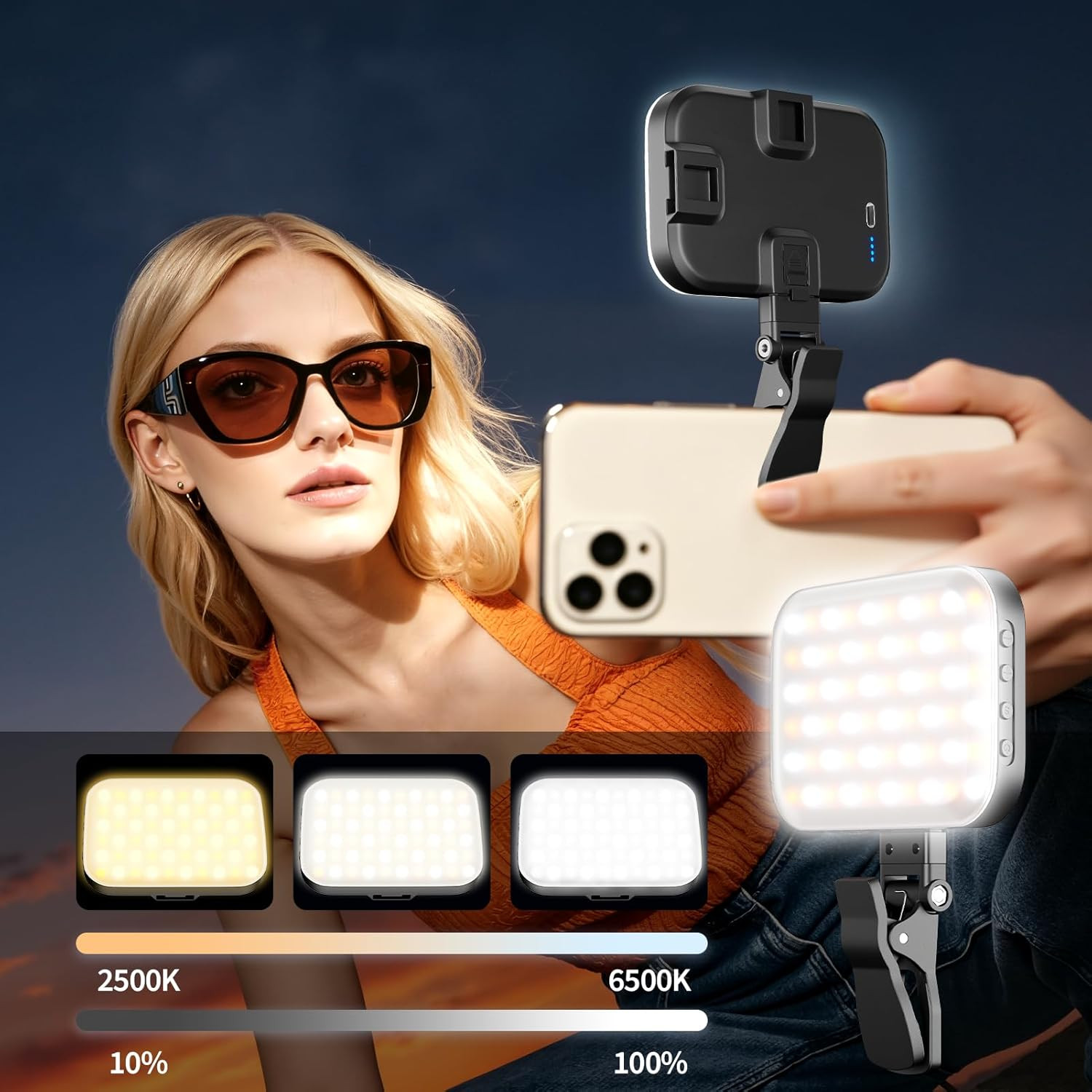 60 LED Selfie Light for Iphone, Protable Clip Light for Phone Camera with 360° &