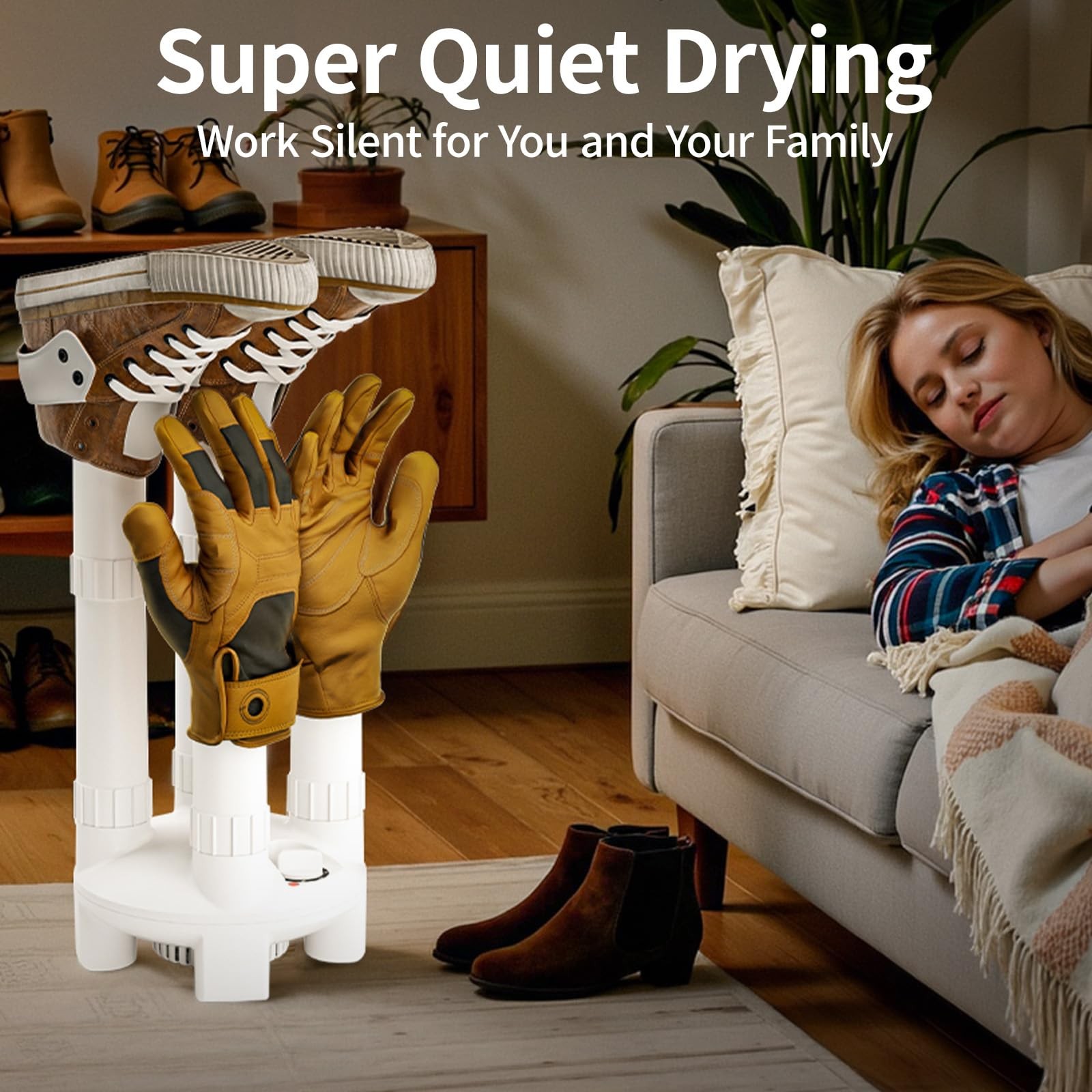 LAVIEAIR Boot Dryer, Shoe Dryer and Glove Dryer with Timer and Fan, White