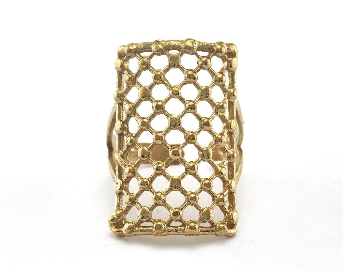 Rectangle Ring Dotted Adjustable Ring Raw Brass (18mm 8US inner size) 2755 30m