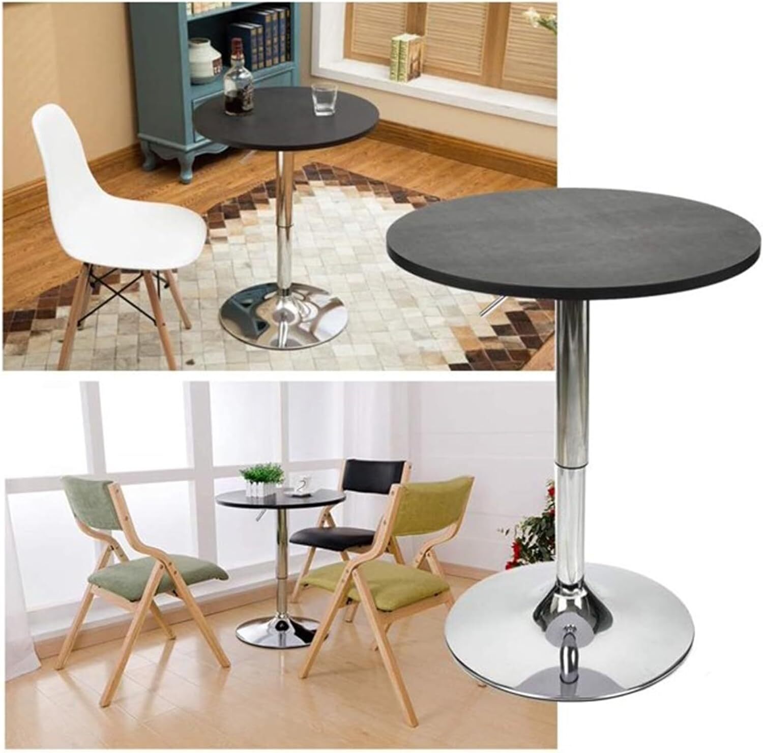 Bar Table Set 3 Pcs Adjustable Counter Height Bar Stools 360°Swivel Pub Kitchen