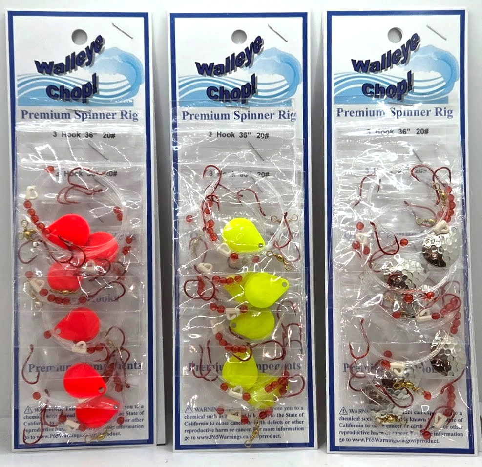 12 Walleye Spinner Rig Triple Hook #4 Hook Bait Harness Colo 2 Blade 36" 20 lb.