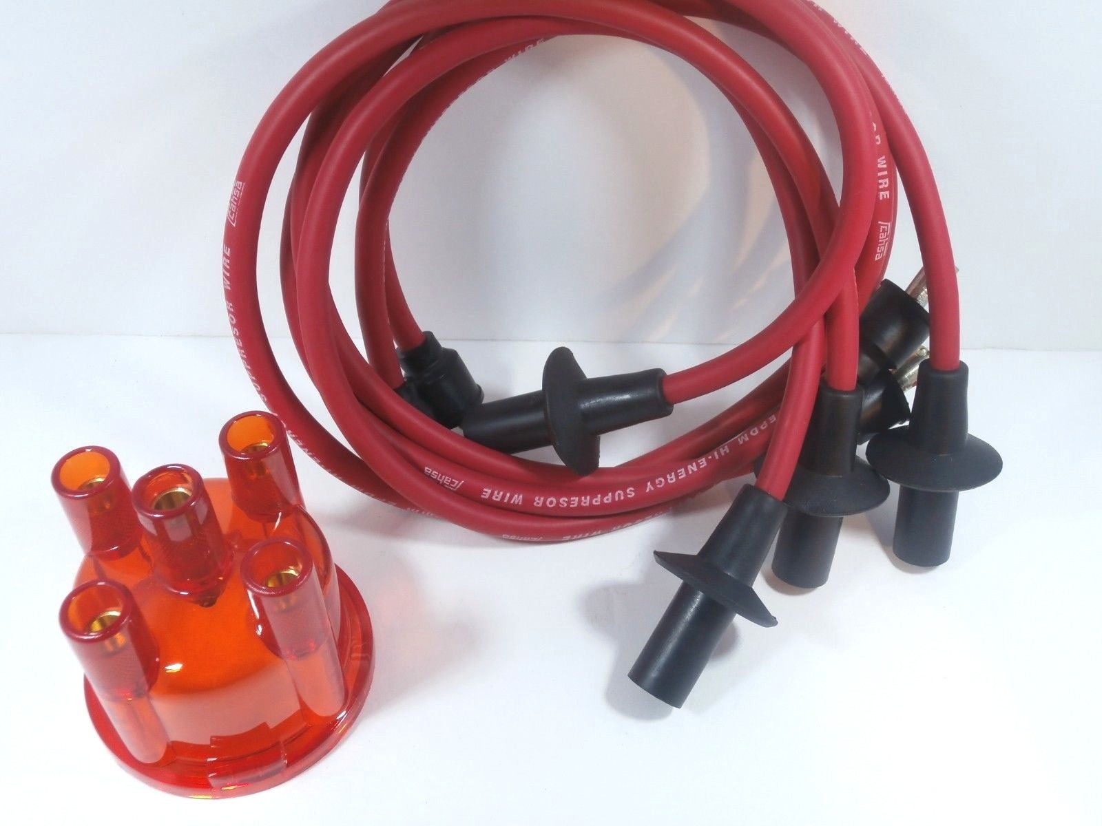 RED IGNITION WIRES & DISTRIBUTOR CAP SET VOLKSWAGEN T2 TRANSPORTER BUS 1950-1971