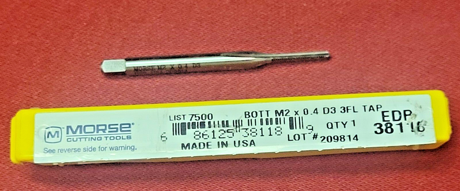M2 X 0.4 2MM Bottom Hand Tap Morse MT3838118 HSS USA D5 RH Metric 3 Flute