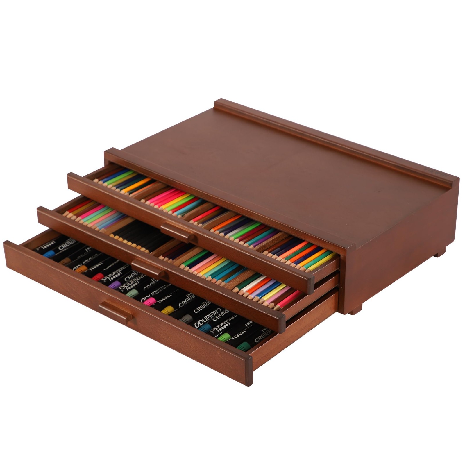 Upgraded 3-Drawer Wood Artist Supply Storage Box with Removable Dividers, Pre...