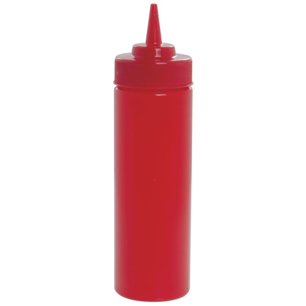 Tablecraft 12 Oz Red Polyethylene Widemouth Squeeze Bottle - 2 1/4"Dia x 8 1/2"H