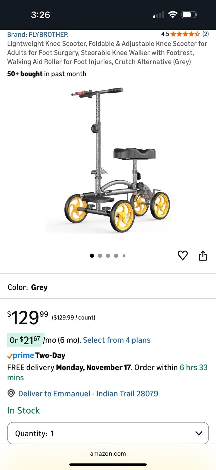 Lightweight Knee Scooter, Foldable & Adjustable Knee Scooter for Adults (Grey)