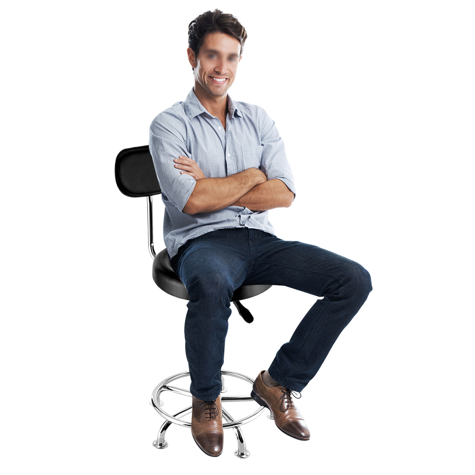Leather Stool Work Shop Seat Chair Height Adjustable Garage Stool With Backrest