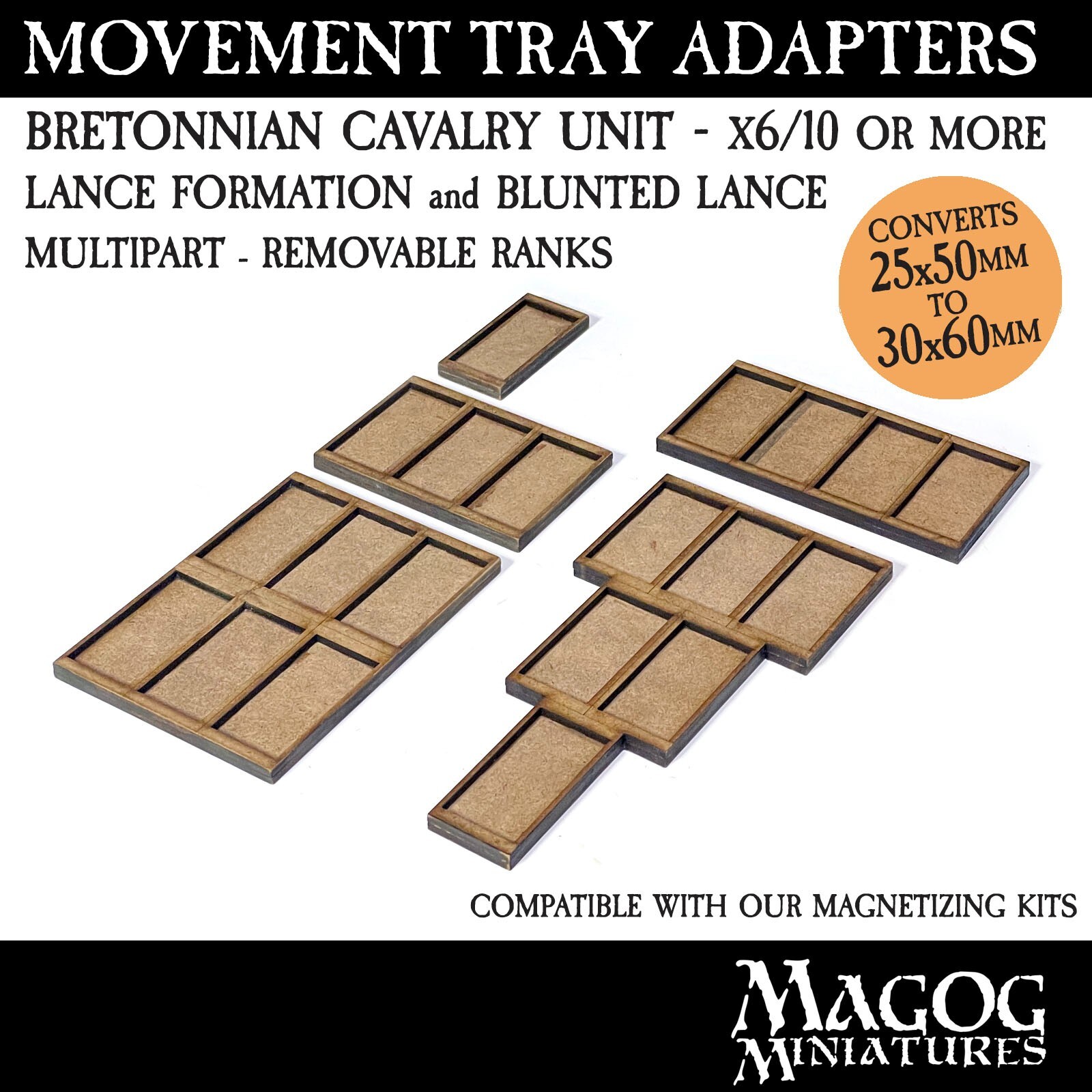 Movement Tray Adapters 25mm to 30mm  BRETONNIAN LANCE 2 Warhammer The Old World.
