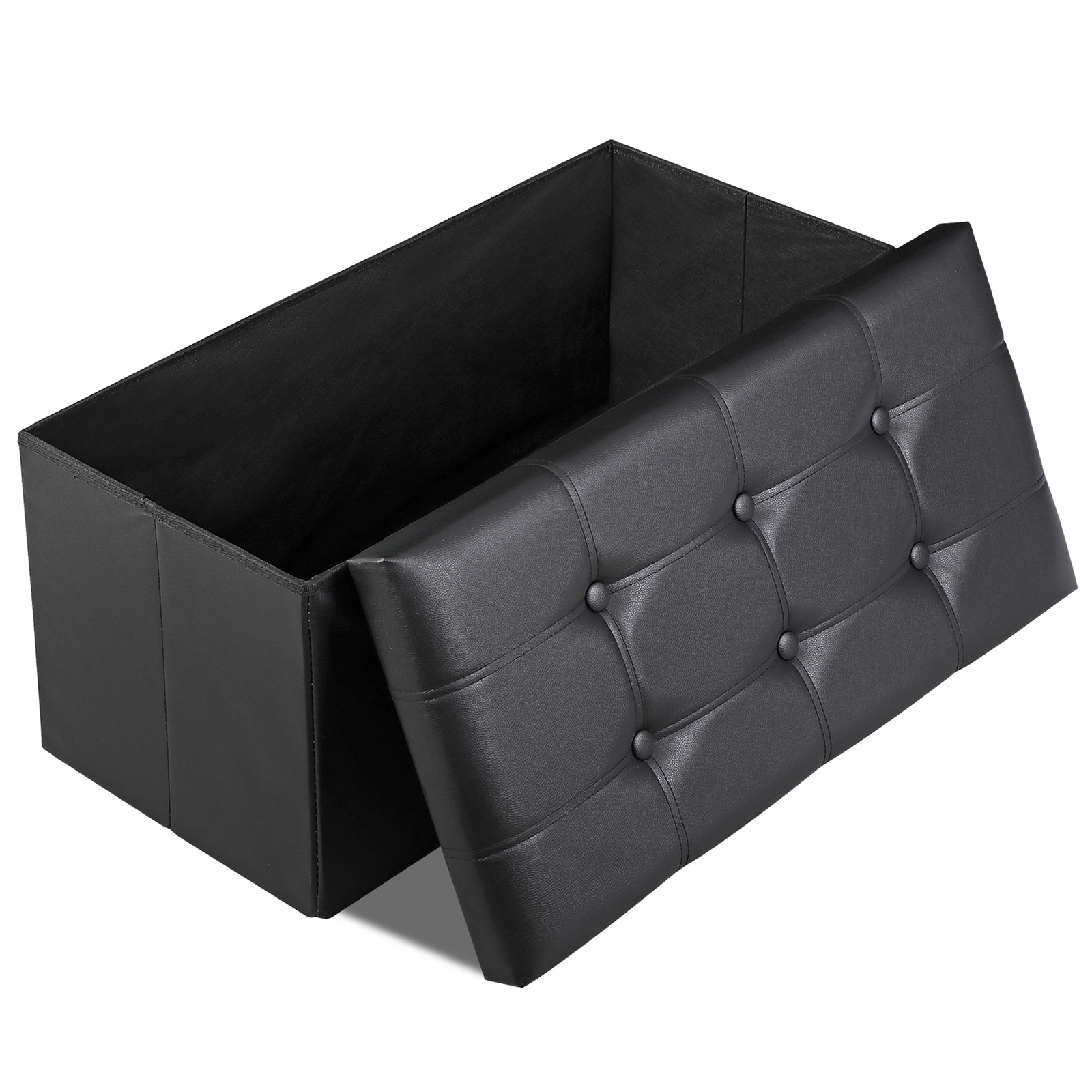 30" Folding Storage Ottoman Footstools MDF Frame Hallway Soft Seat Black