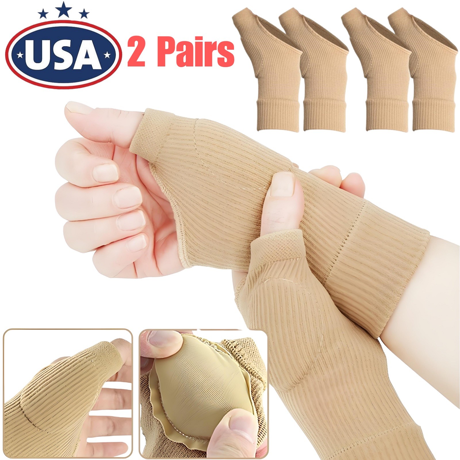 2× Compression Gloves Joint Care Thumb Support Wrist Brace Arthritis Pain Relief