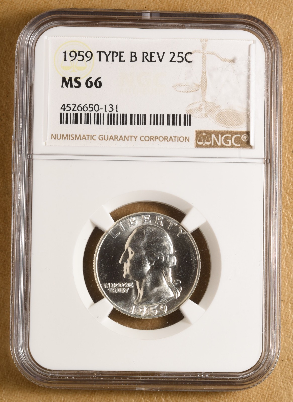 1959 Washington Silver Quarter 'Type B Reverse' NGC MS66