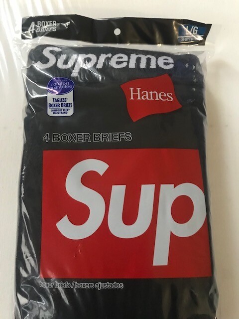 Supreme x Hanes Boxer Briefs Underwear Black Size L Large Authentic 4 - Pack