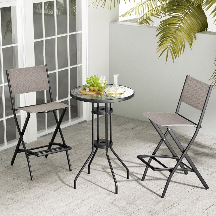 Set of 4 Outdoor Bar Chair Folding Bar Height Stool w/Metal Frame and Footrest
