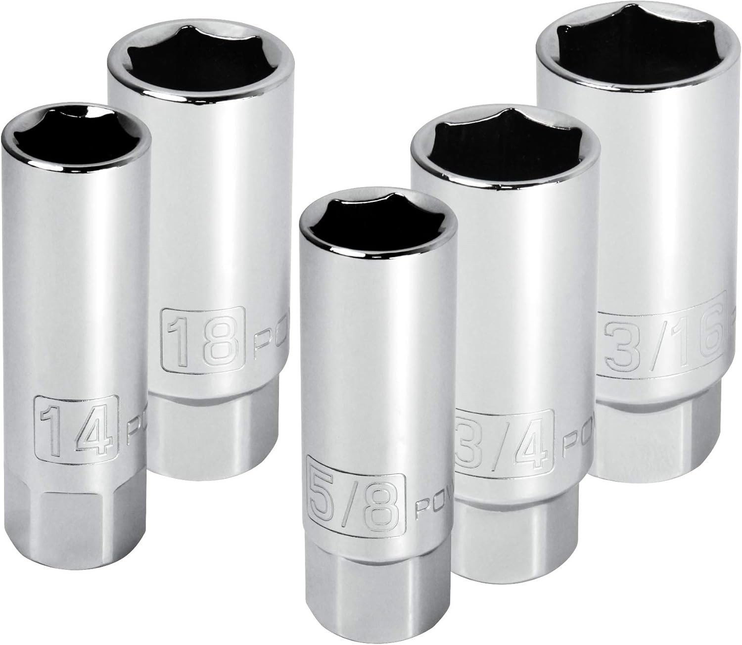 Powerbuilt 3/8-Inch Drive Spark Plug Socket Set, 6 Point, Plug, Grey