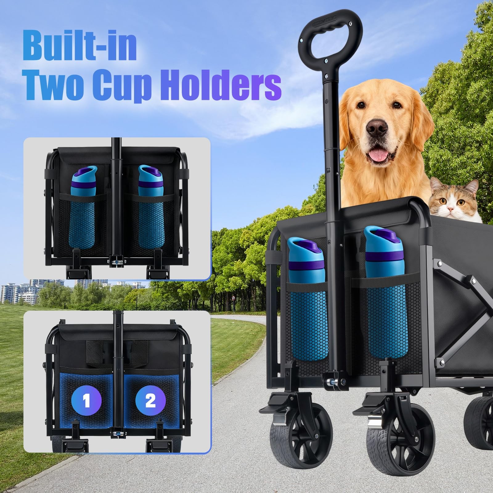 360LBS Collapsible Wagon Cart Foldable - Heavy Duty Portable Utility Folding ...