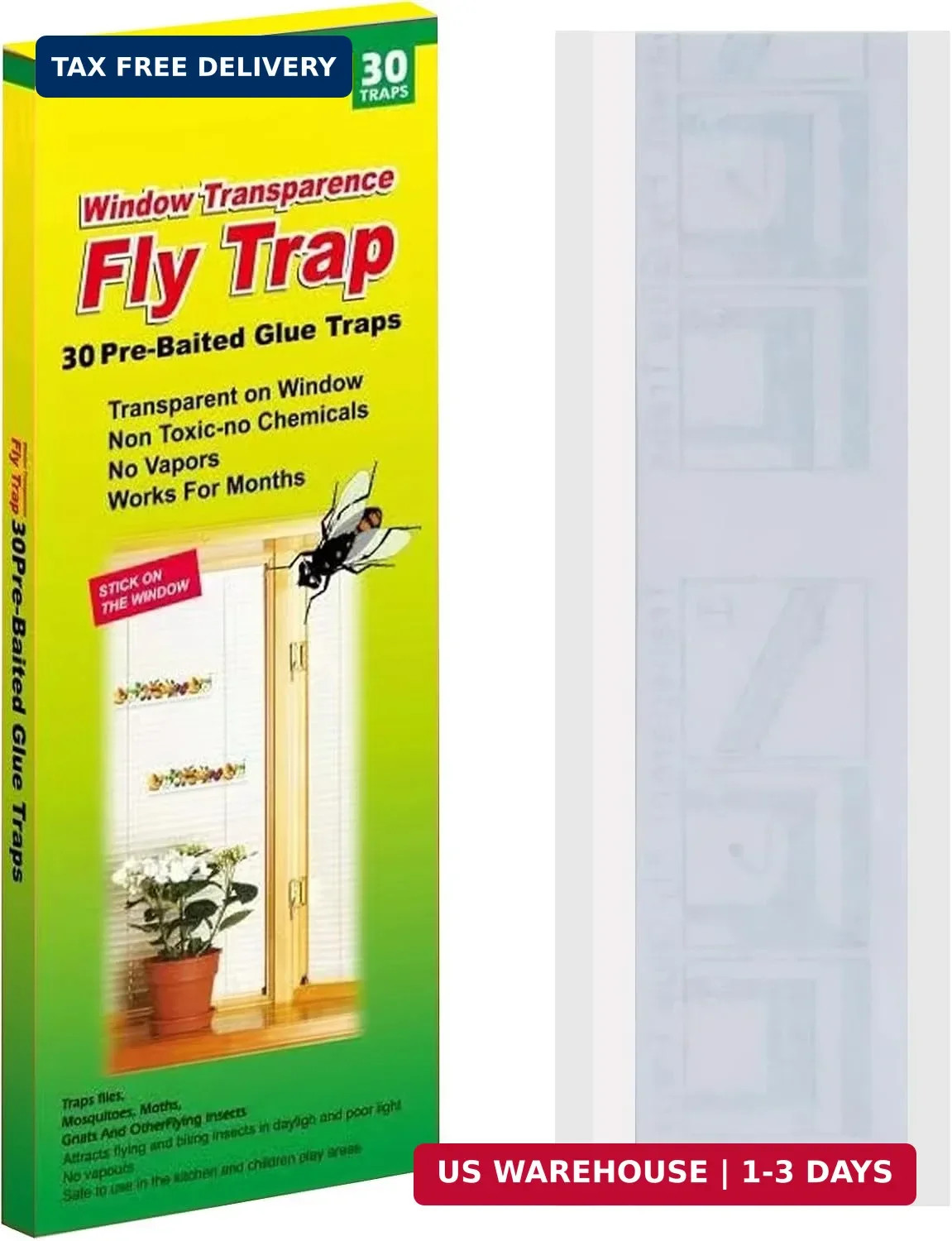 Mosqueda Window Fly Traps, 30 Pack Sticky Fly Traps for Indoors, Fly Catchers fo