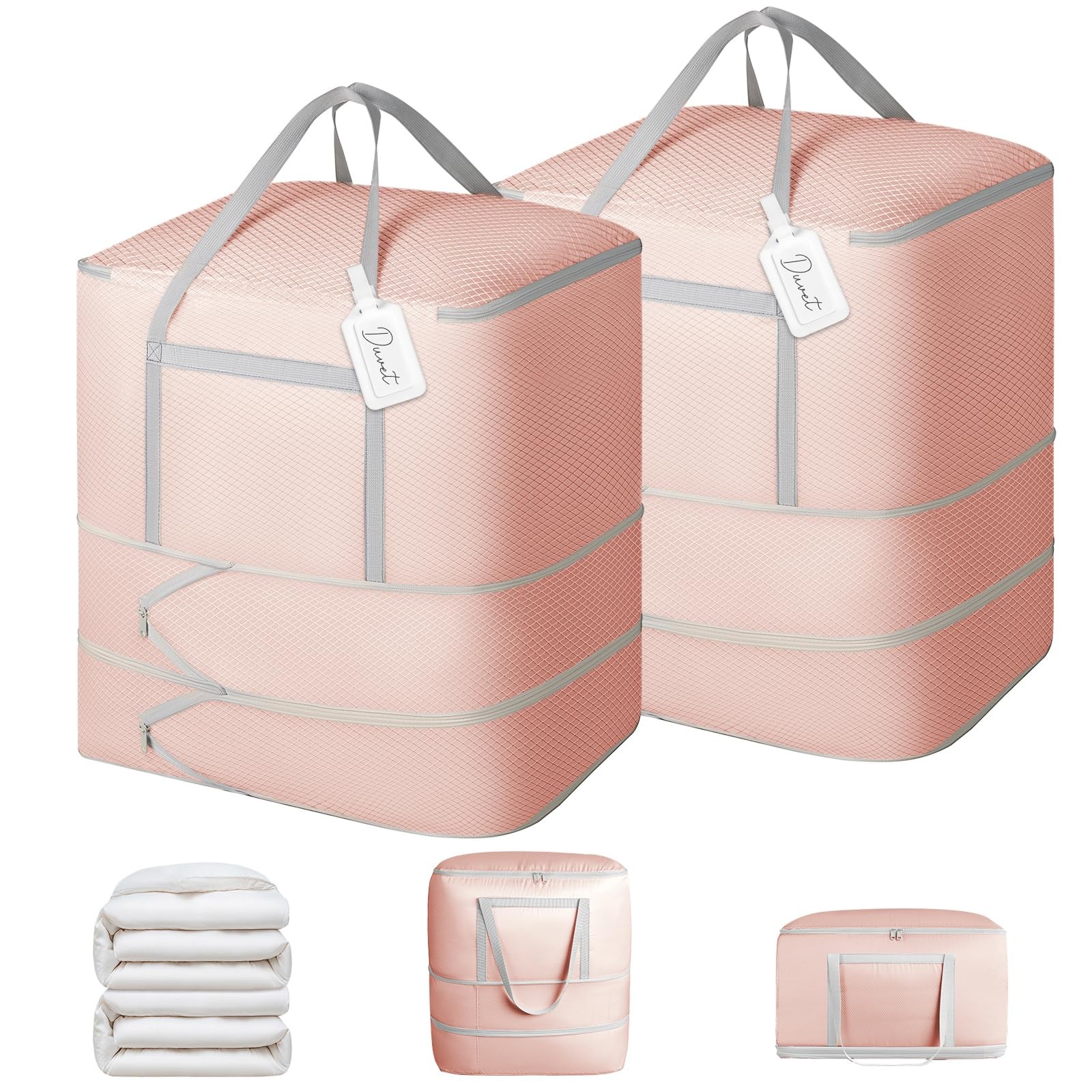 Easortm Comforter Storage Bag Pink 2 Pack -3-Layer
