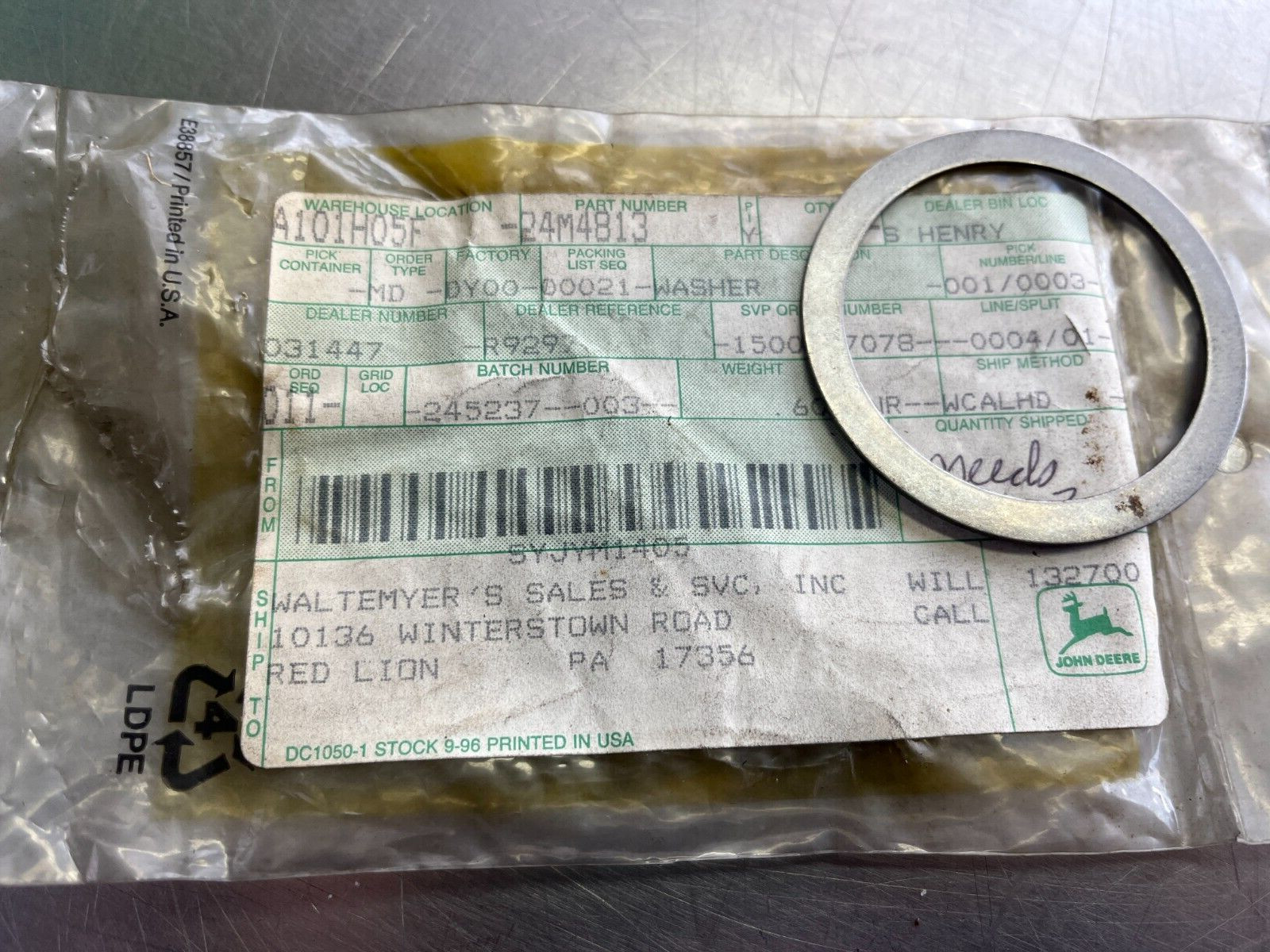 24M4813   Genuine OEM  John Deere  WASHER