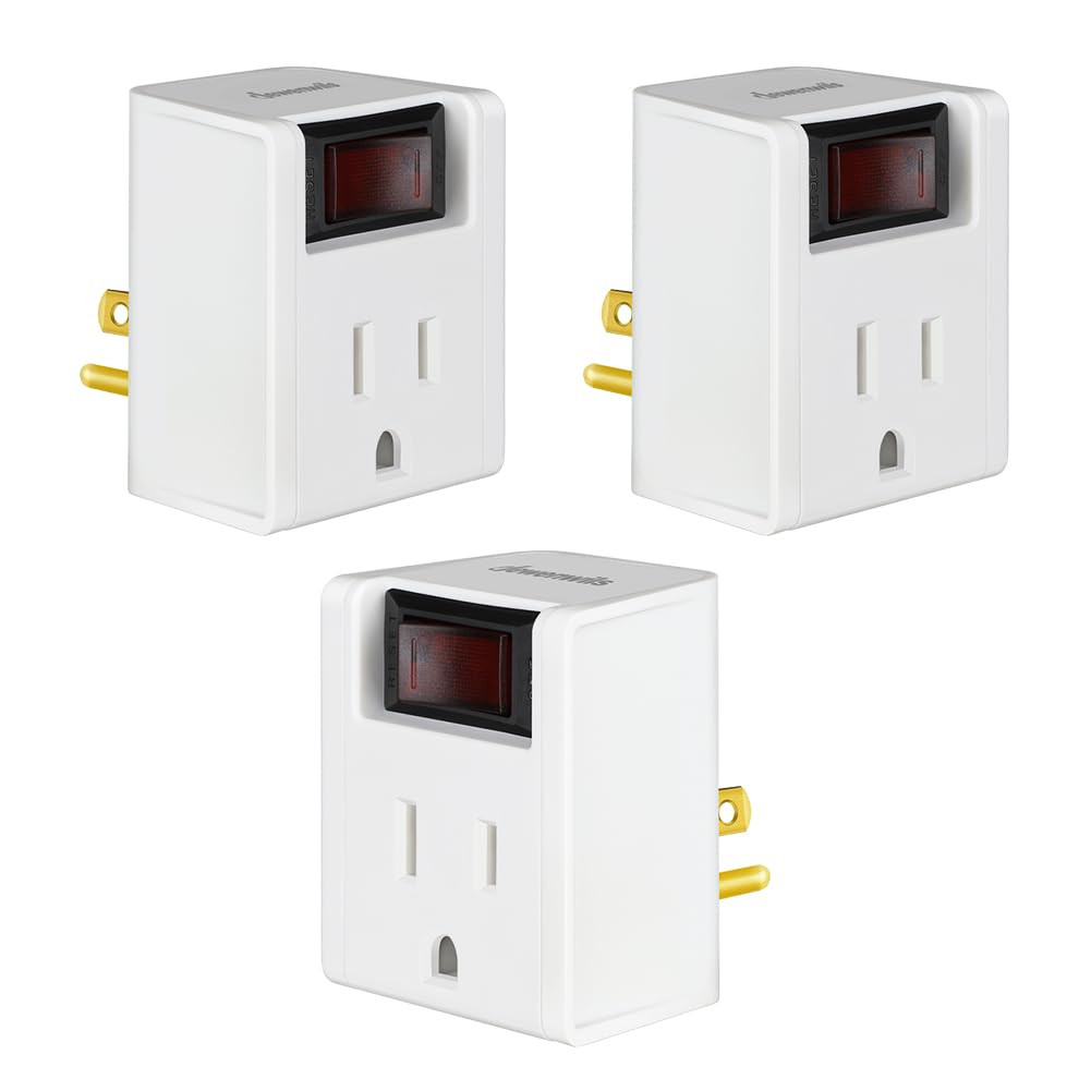 Grounded Single Port Power Adapter with On/Off Switch, 3Prong Electrical Plug Ou