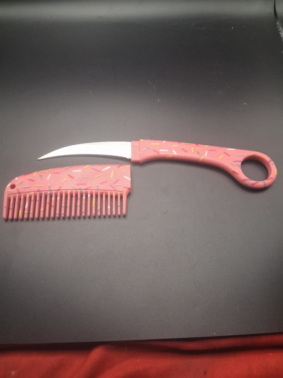 Pink Comb Knife Karambit with Sheath, Sprinkles Design,  Stainless Steel Blade