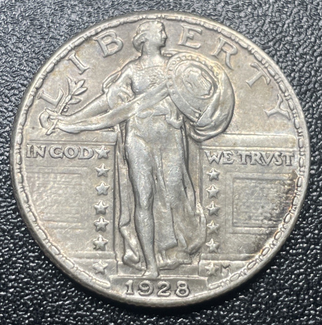 1928 P Standing Liberty Quarter 25c AU Near Full Head Sharp Strike
