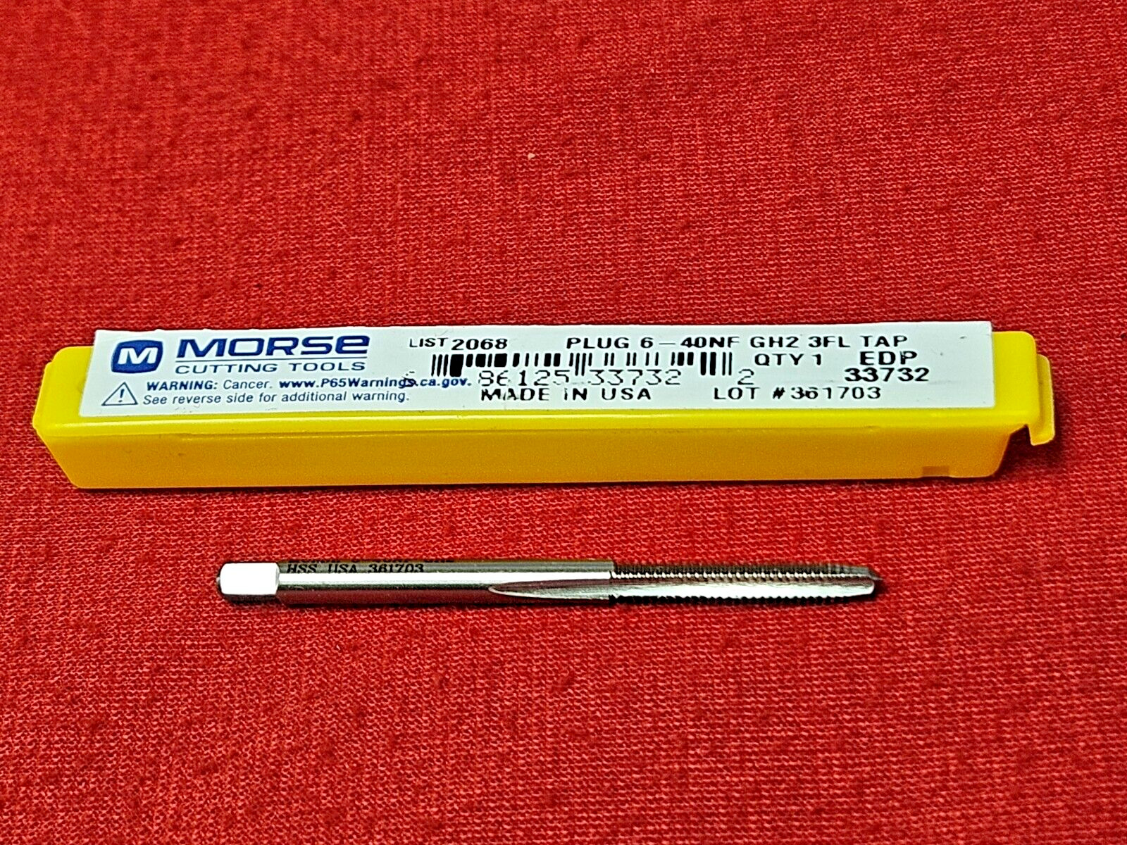 6-40 Plug Hand Tap Morse MT3733732 RH 3 Flute USA HSS High Speed Steel