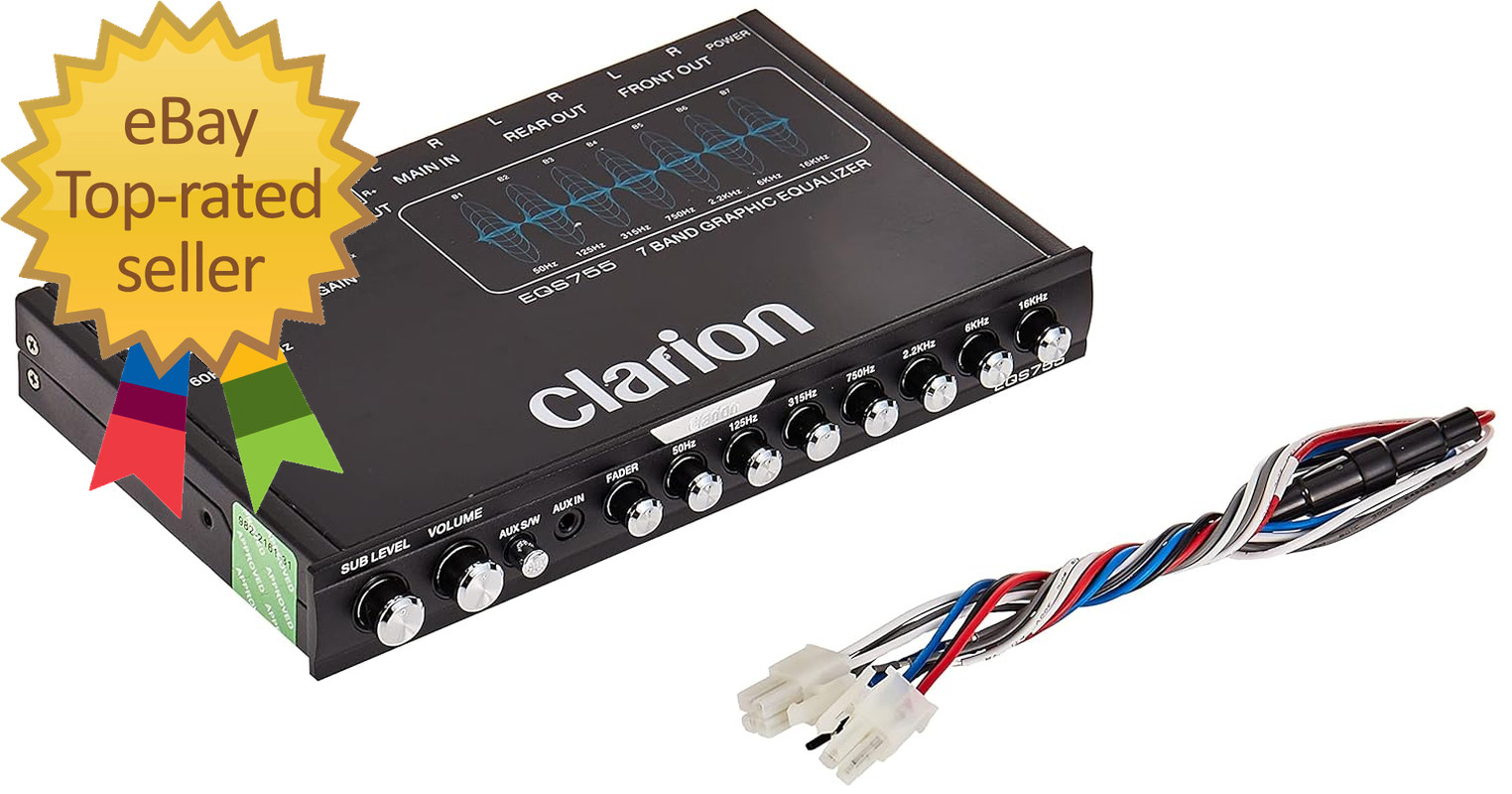 EQS755 7-Band Car Audio Graphic Equalizer with Front 3.5Mm Auxiliary Input, Rear