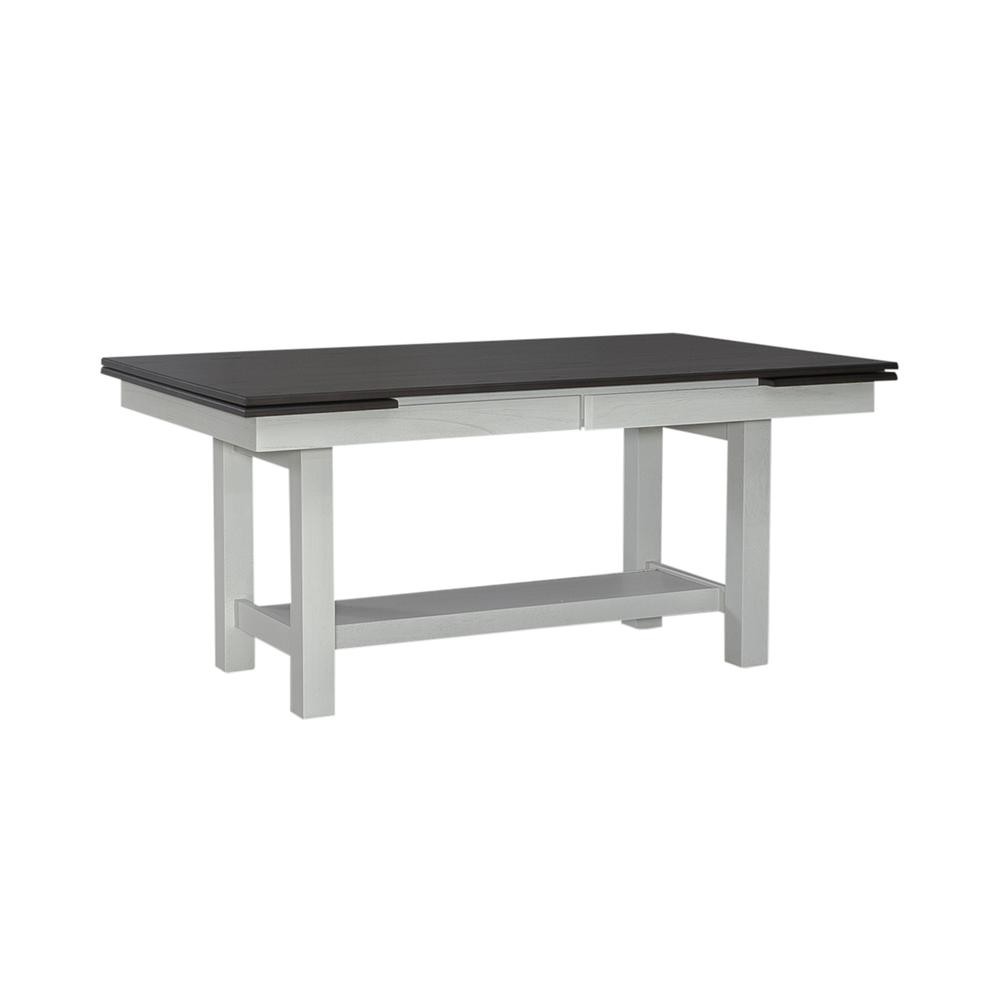 Brook Bay Trestle Table Set - Textured White w/ Carbon Gray Tops in White
