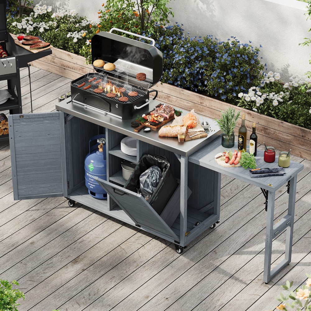 78.3" Outdoor Kitchen Island w/Foldable Grill Table,Stainless Steel Top &Storage